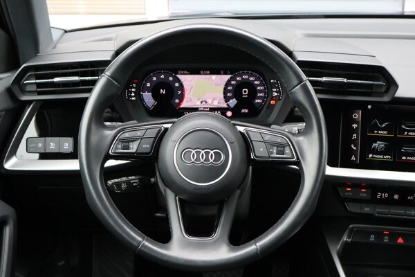 Sportstuurwiel, multifunctioneel in leder, driespaaks met schakelpaddels