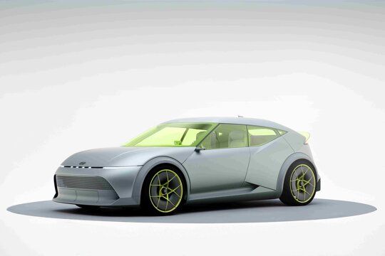 De nieuwe ioniq 3 aan de voorkant schijn gefotografeerd