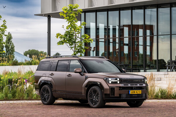 De nieuwe Hyundai Sante van 2024 in de kleur bruin, black-line edition