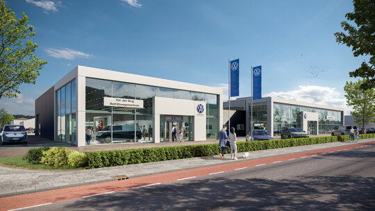 nieuwbouw Van den Brug Drachten - werkplaatsen en Volkswagen (Bedrijfswagens) showrooms